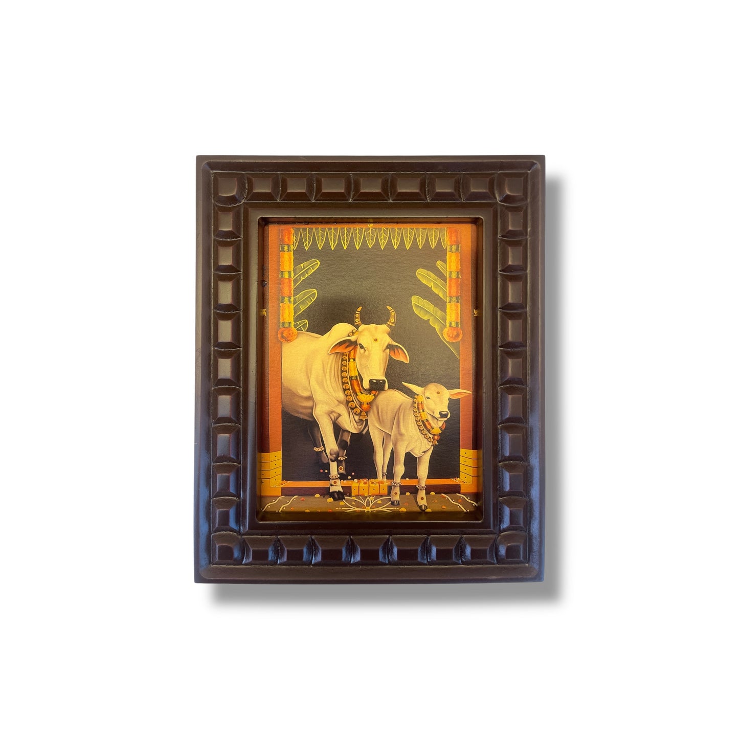Gruhapravesha Gomatha  Gold Leafed Art with Wooden Frame