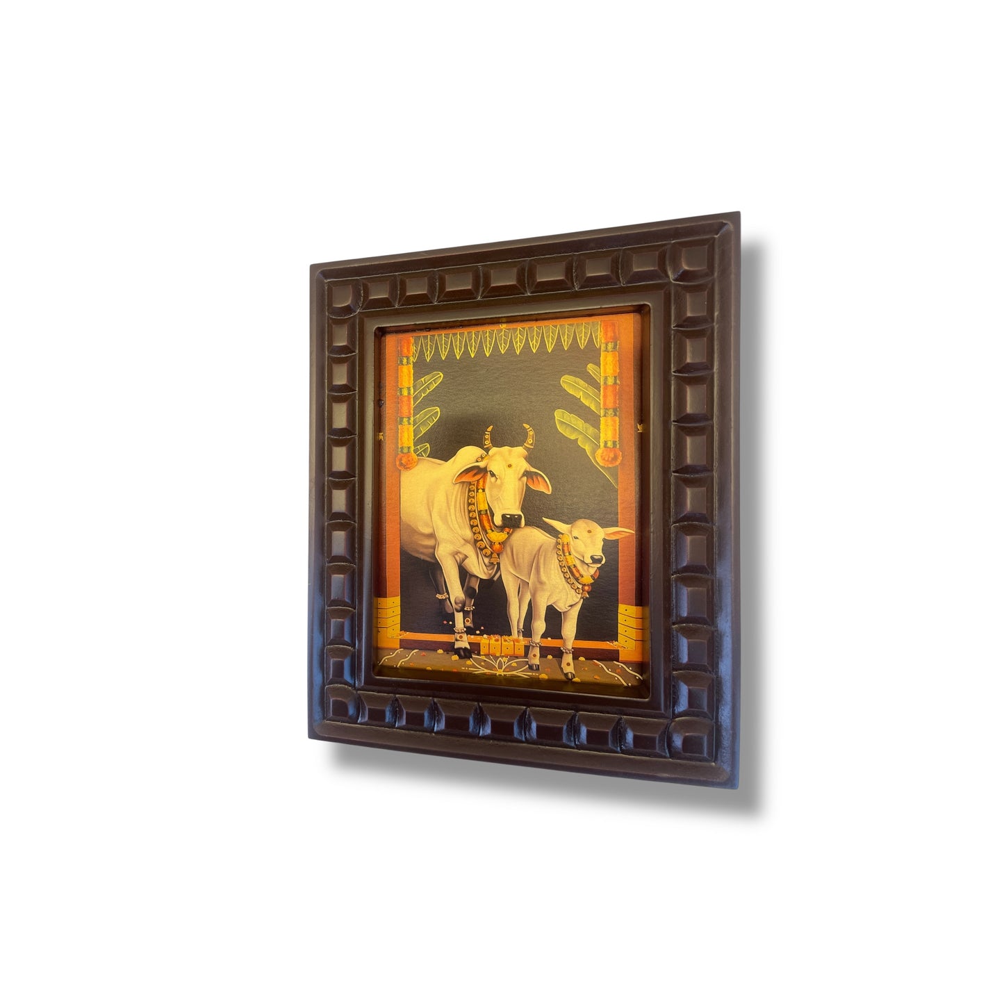 Gruhapravesha Gomatha  Gold Leafed Art with Wooden Frame