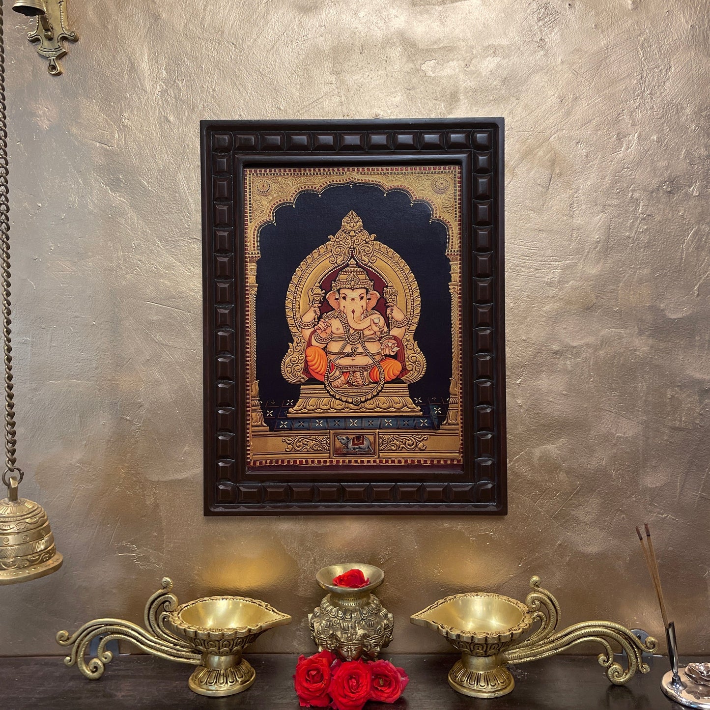 Lord Ganesha Gold Leafed Artwork with Frame