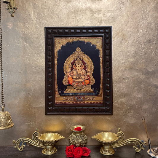 Lord Ganesha Gold Leafed Artwork with Frame