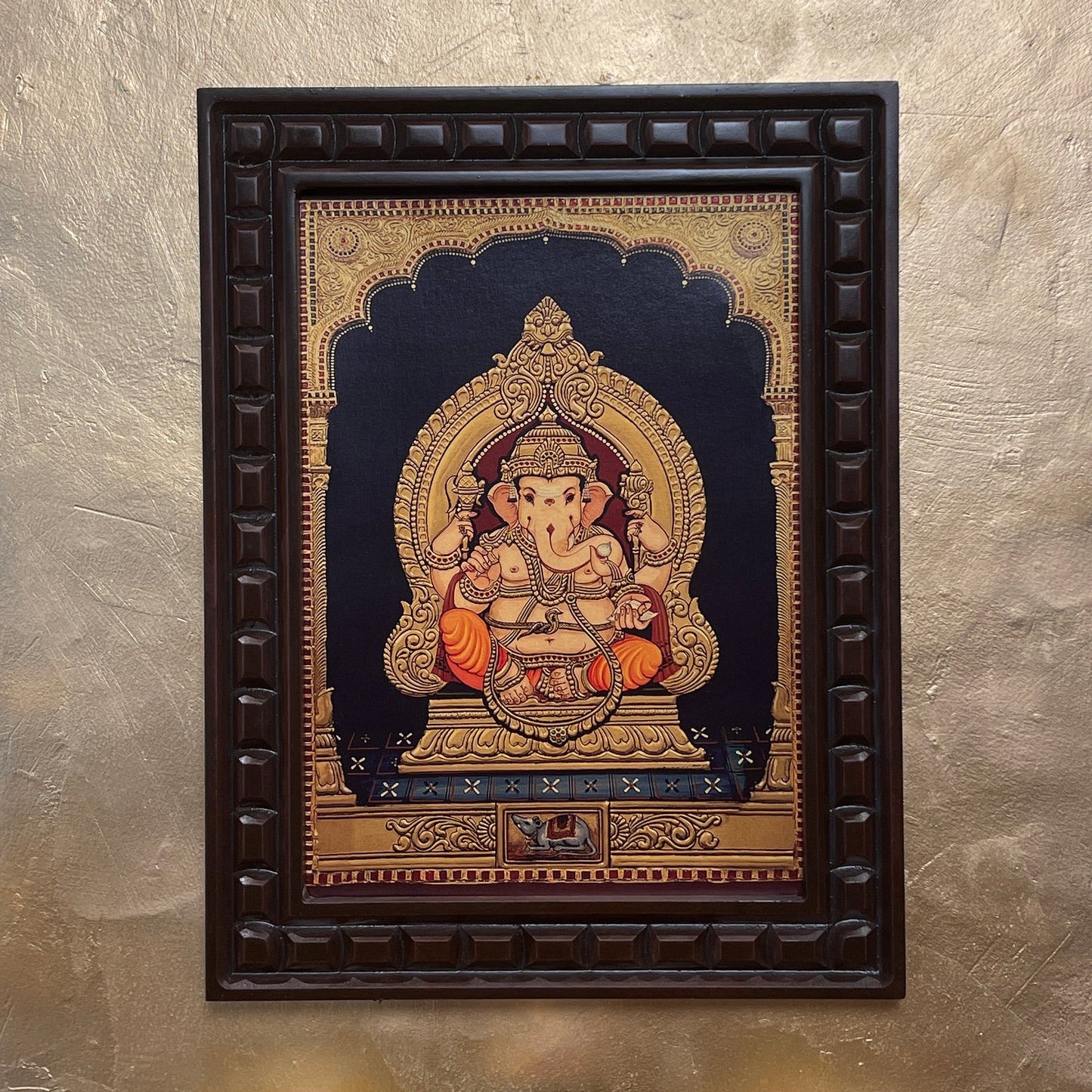 Lord Ganesha Gold Leafed Artwork with Frame