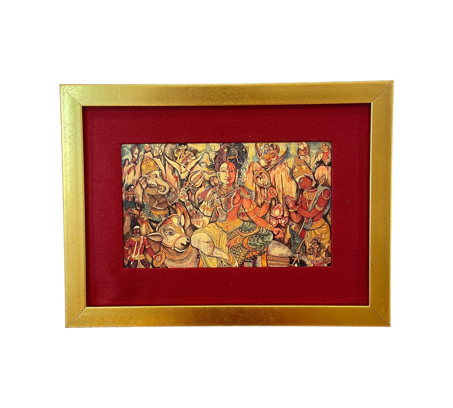 Harmony Within: The Ardhanarishvara Revelation in Red silk with Gold Frame