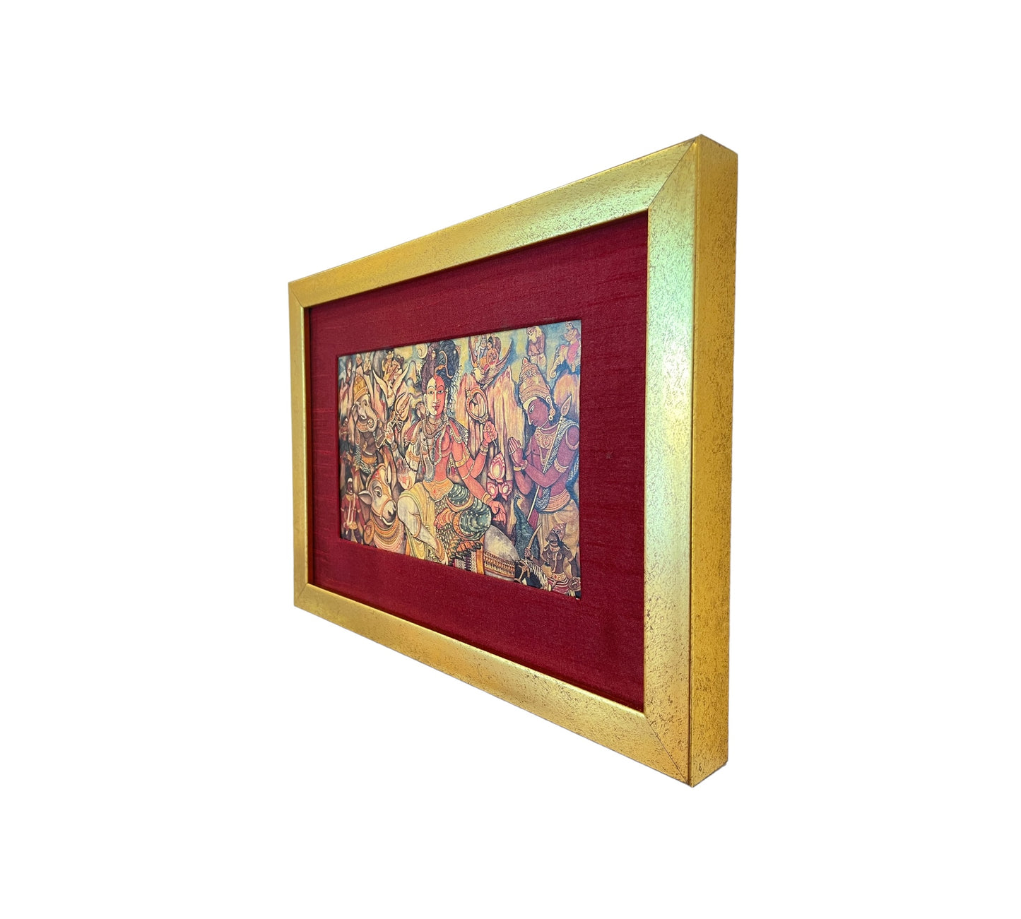 Harmony Within: The Ardhanarishvara Revelation in Red silk with Gold Frame