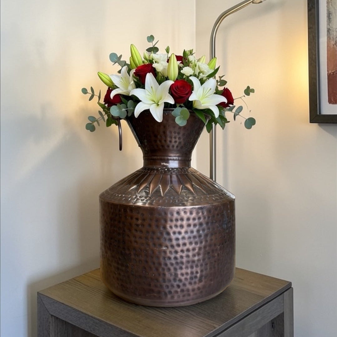 Elegant Mild Steel Copper Look Pot | Decorative Vintage Style Metal Vase for Home Decor.