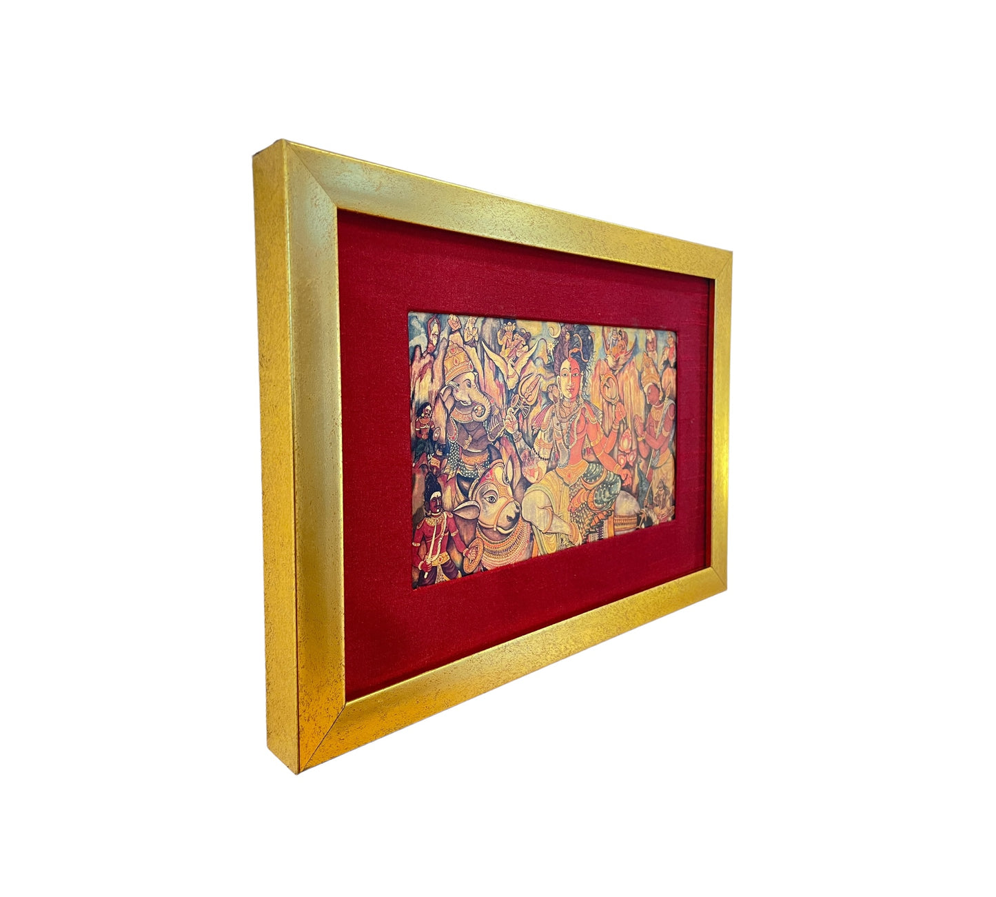 Harmony Within: The Ardhanarishvara Revelation in Red silk with Gold Frame