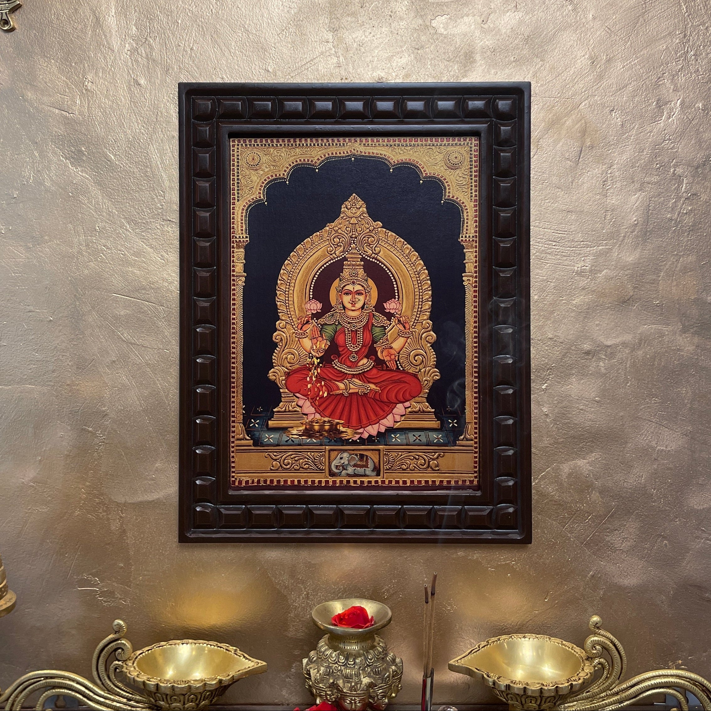 Lakshmi Gold Leafed Artwork with Polished Engineered Wooden Frame