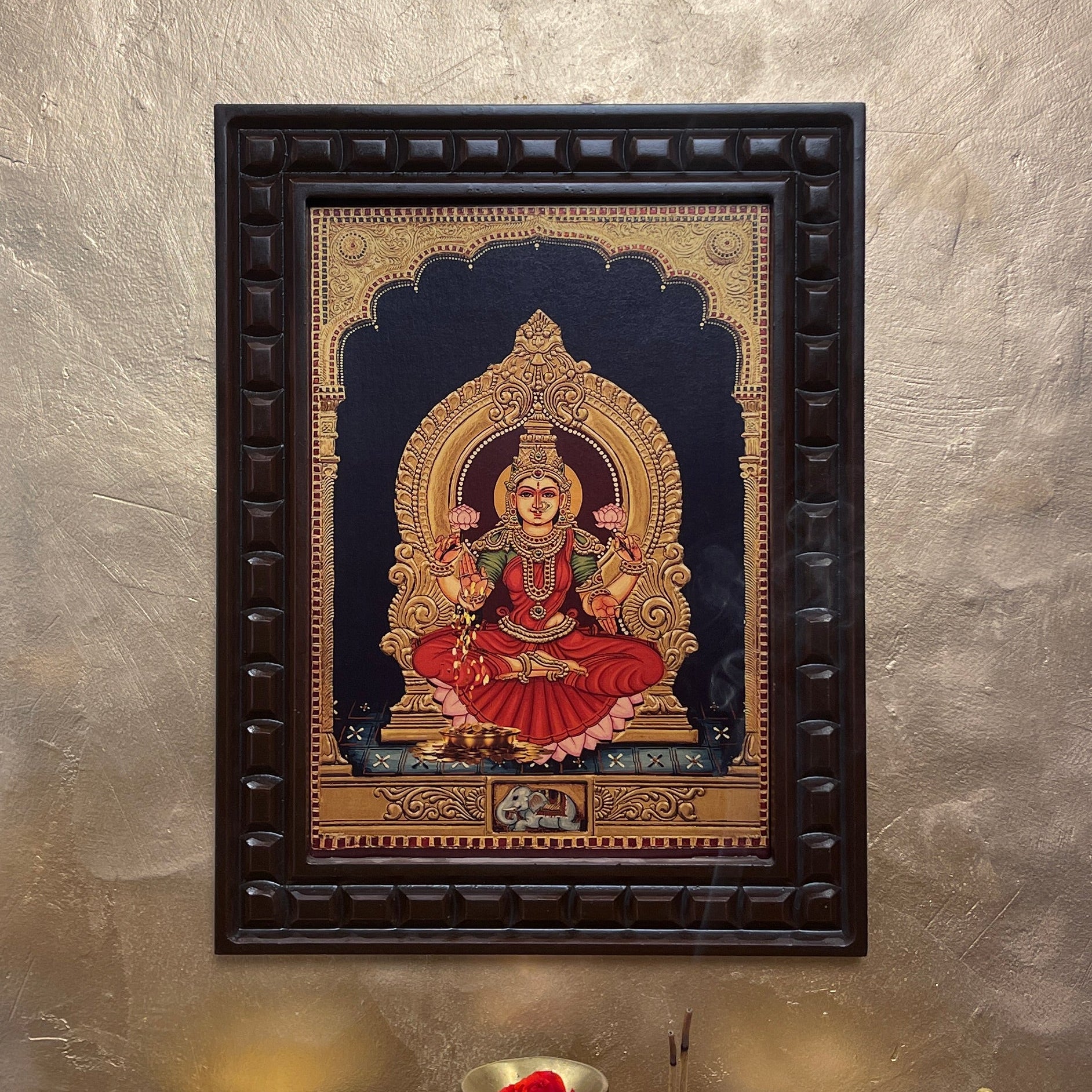Lakshmi Gold Leafed Artwork with Polished Engineered Wooden Frame