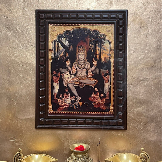 Dakshinamurthy Gold Leafed Art With Wooden Frame