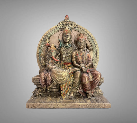 Divine Harmony: Bronze God Shiva Pariwar Sculpture with God Shiva, Ganesha, and Goddess Parvathi