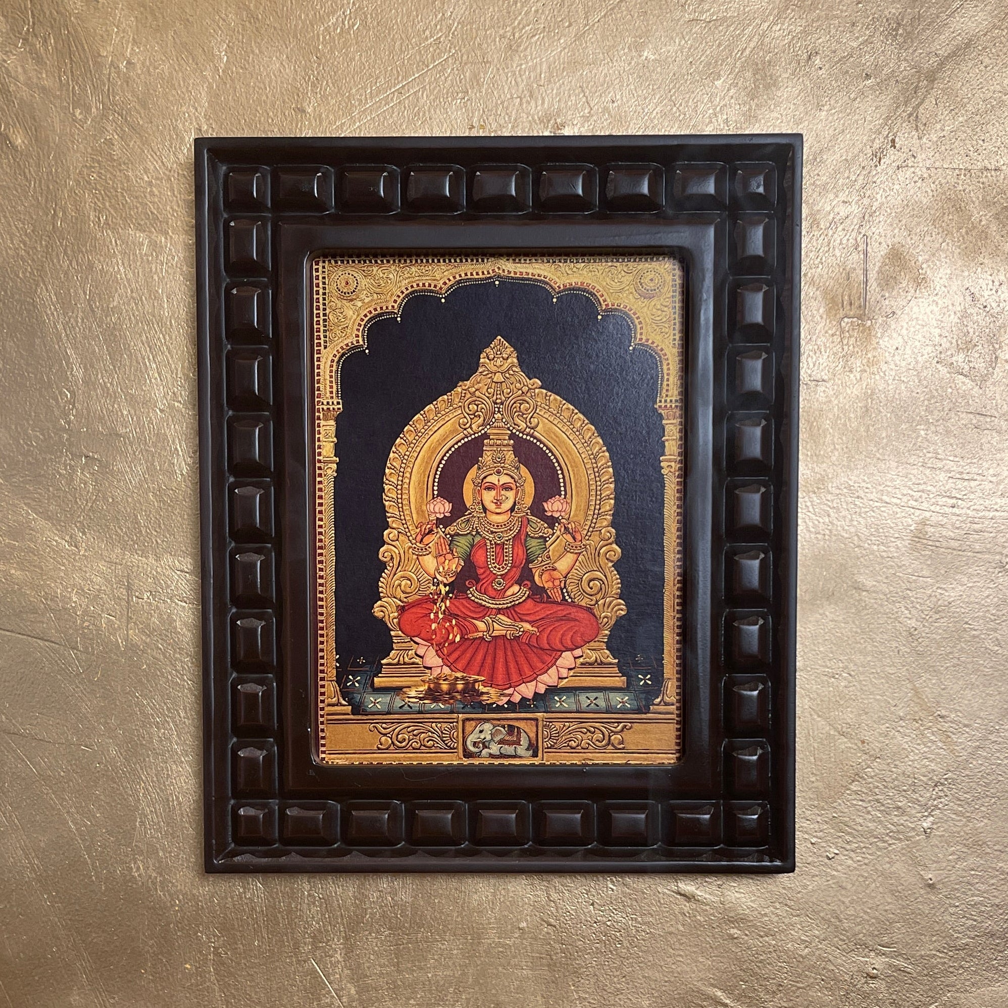 Lakshmi Gold Leafed Artwork with Polished Engineered Wooden Frame