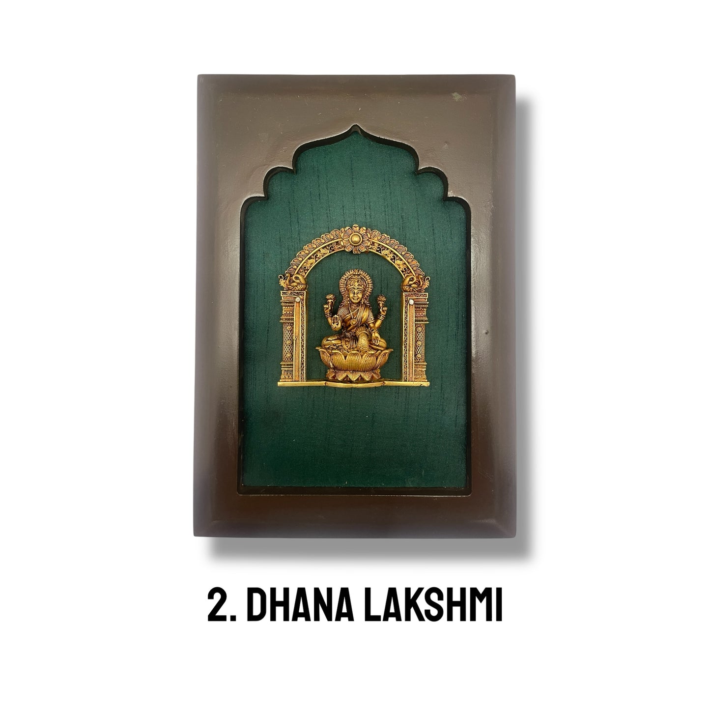 Asta Lakshmi Brass Set of 8 with Rama Green Silk in Wooden Frame