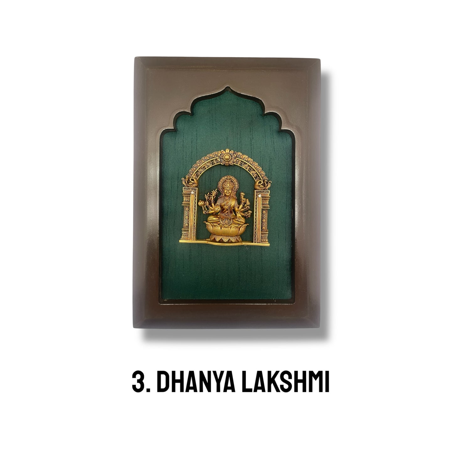Asta Lakshmi Brass Set of 8 with Rama Green Silk in Wooden Frame