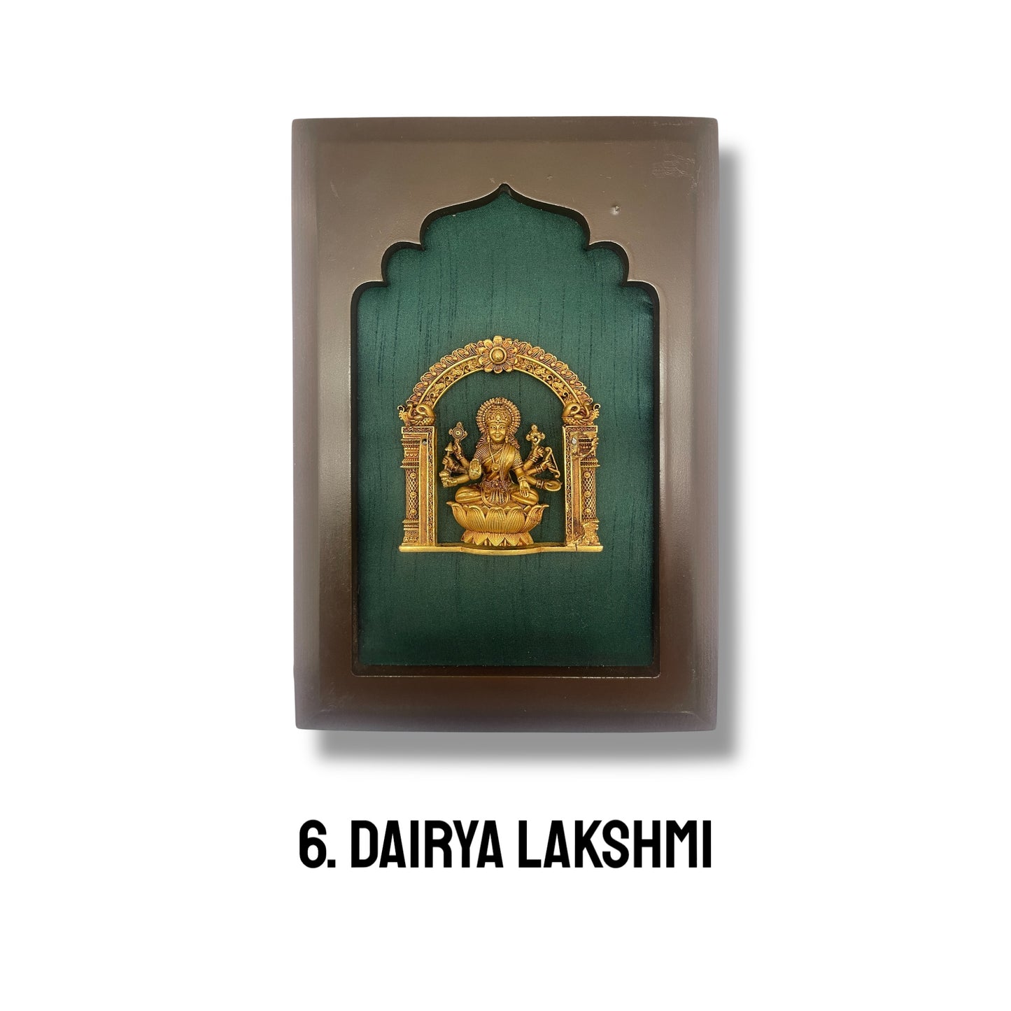 Asta Lakshmi Brass Set of 8 with Rama Green Silk in Wooden Frame
