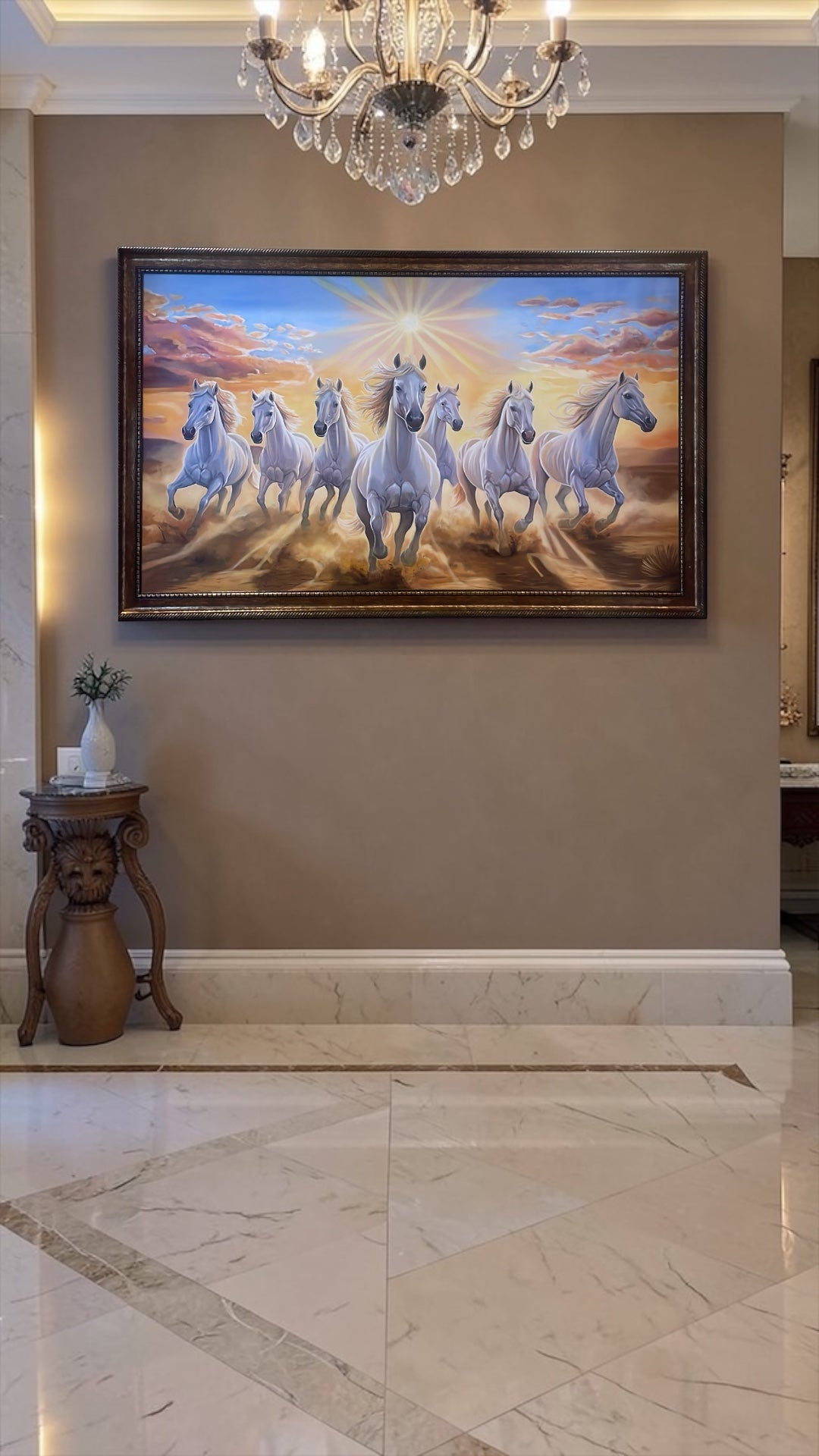 7 Running Horses Original Hand Painting | Vastu Feng Shui Wall Art for Success & Prosperity.
