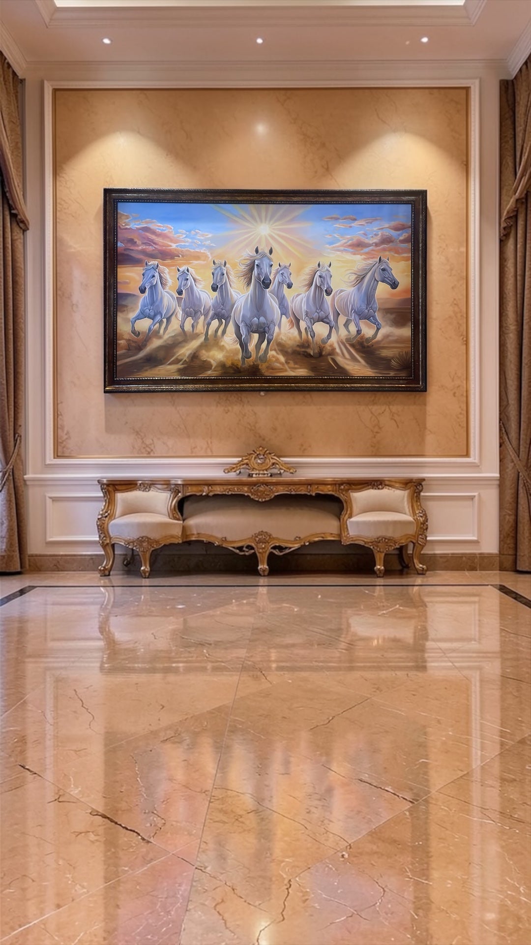 7 Running Horses Original Hand Painting | Vastu Feng Shui Wall Art for Success & Prosperity.