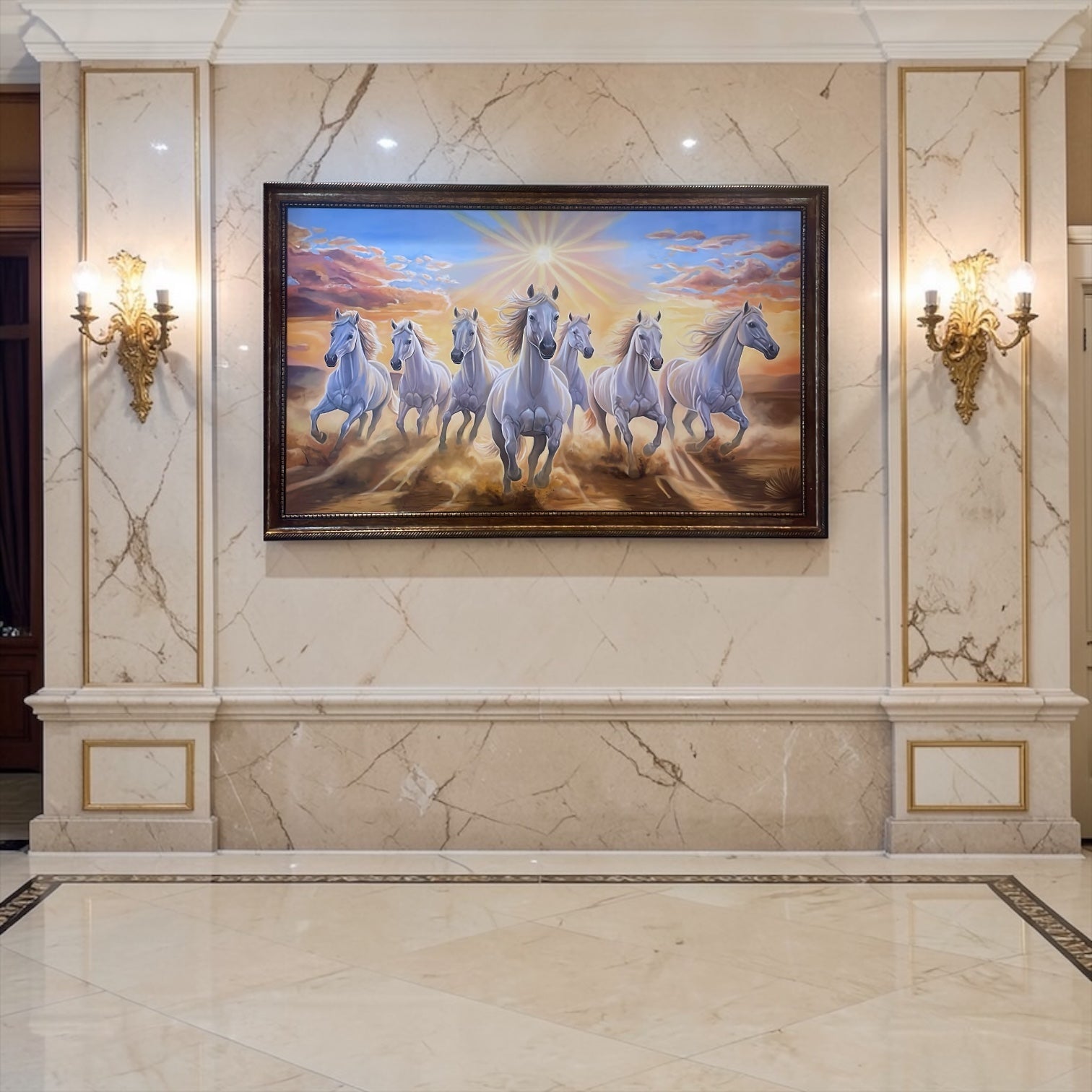 7 Running Horses Original Hand Painting | Vastu Feng Shui Wall Art for Success & Prosperity.