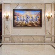 7 Running Horses Original Hand Painting | Vastu Feng Shui Wall Art for Success & Prosperity.