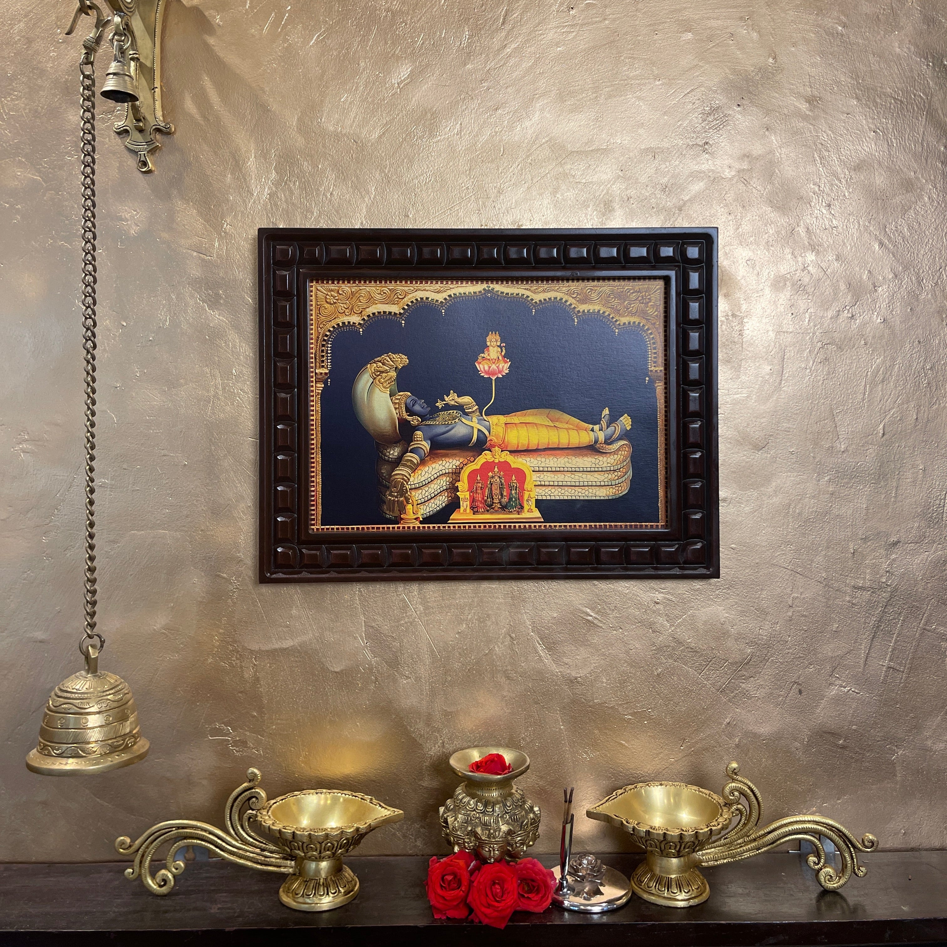 Ananthashayana - 2 Gold leafed artwork in wooden frame