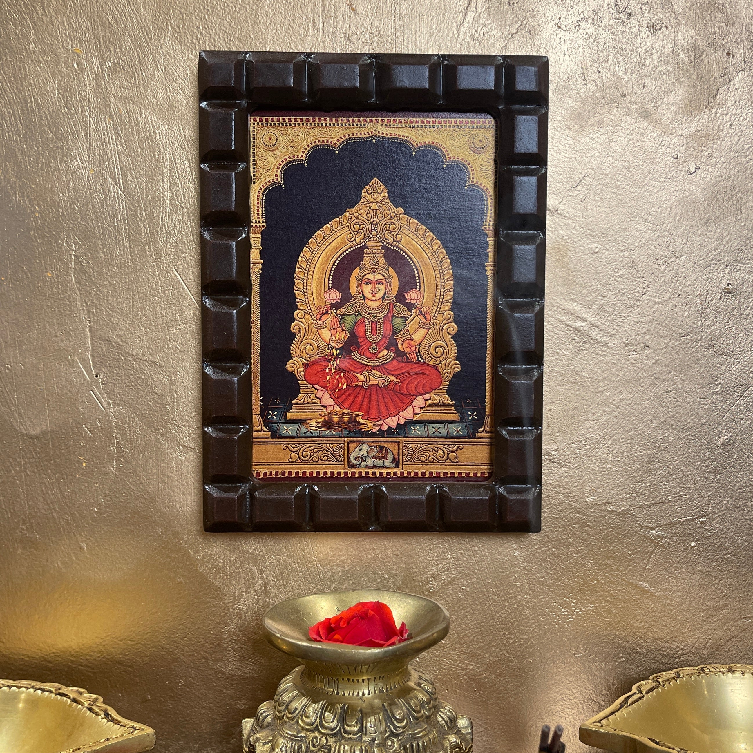 Lakshmi Gold Leafed Artwork with Polished Engineered Wooden Frame