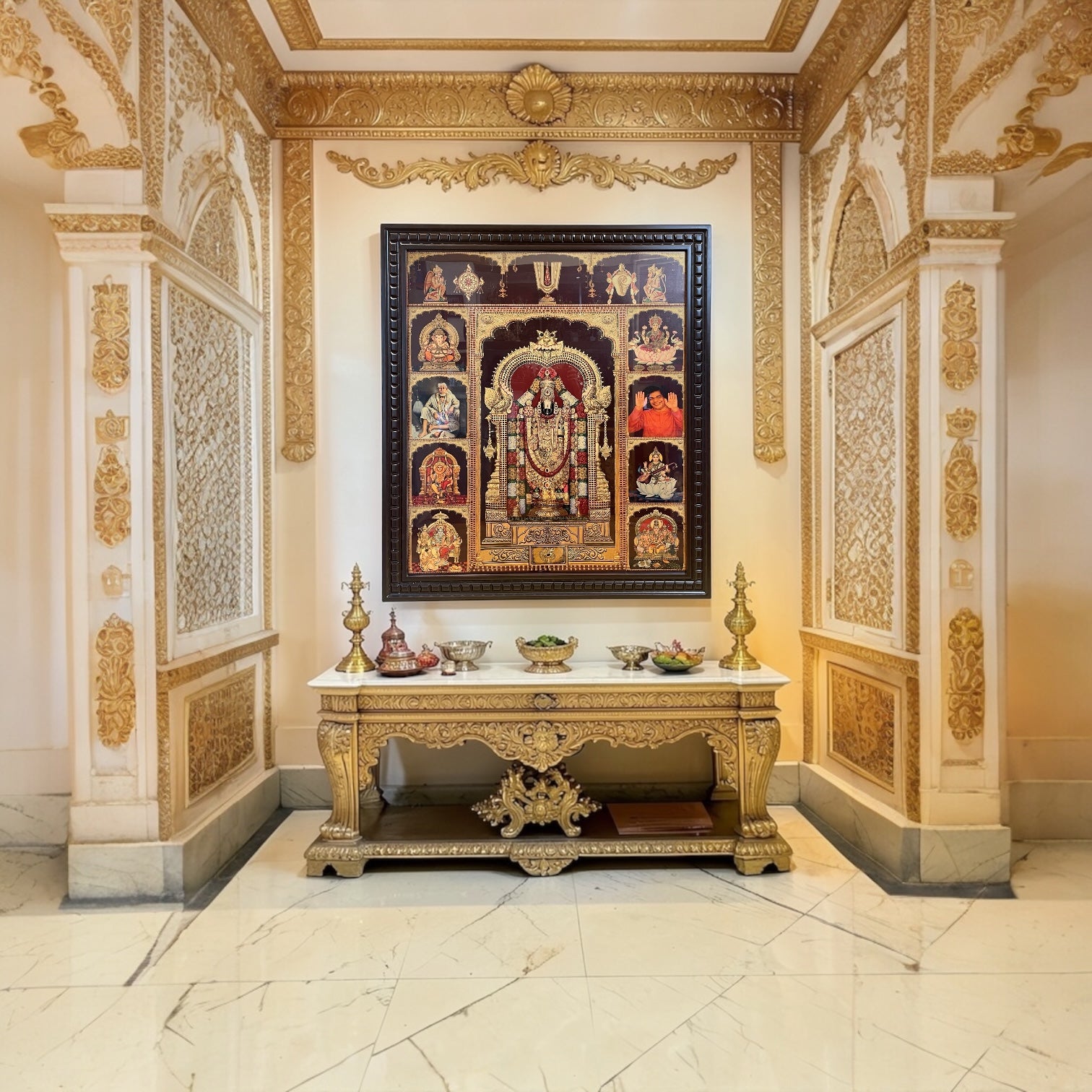 9 Gods in One Frame Gold Leaf Art | Tirupati Balaji with 8 Divine Deity's (46H x 41L Inches)