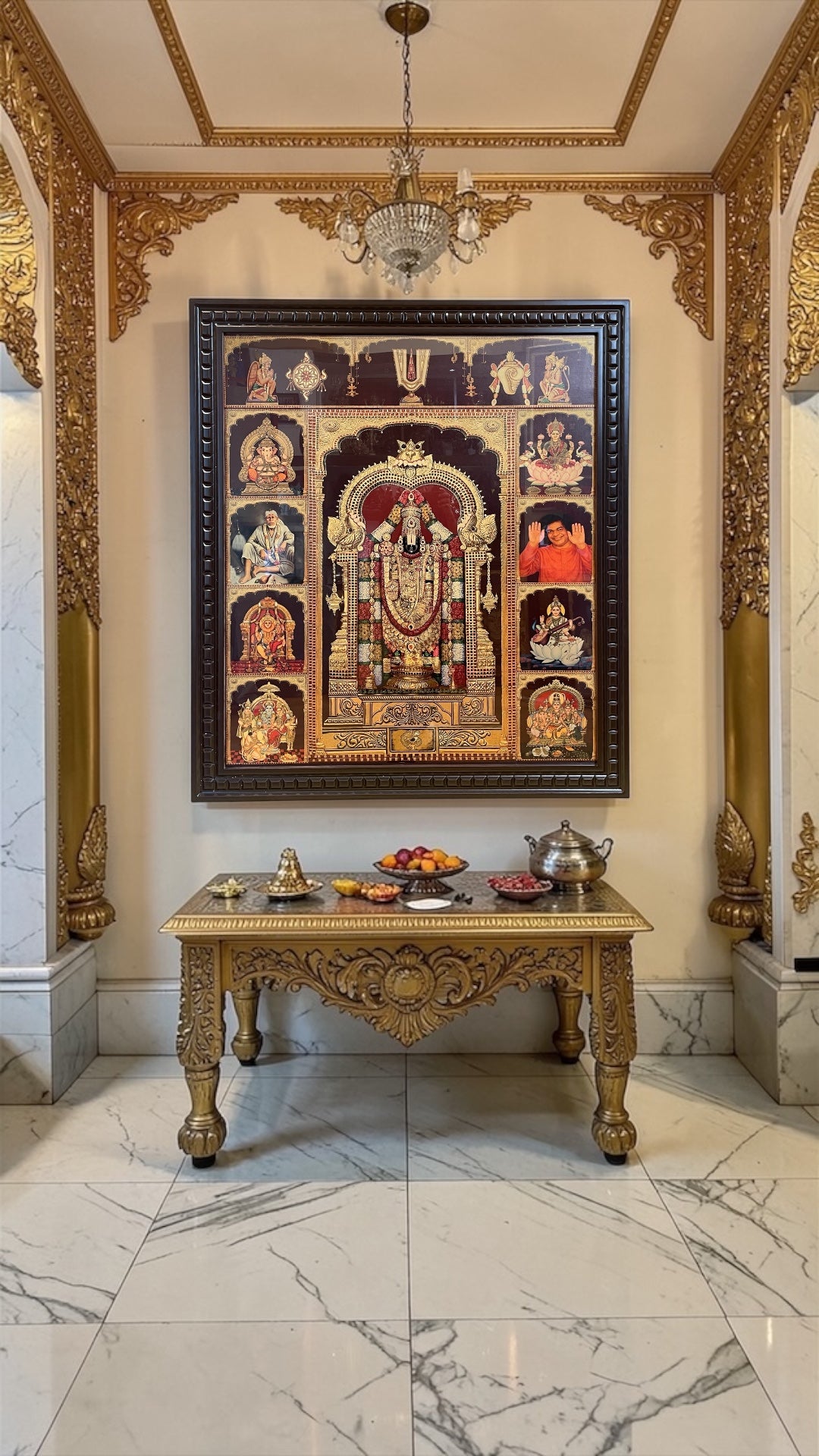 9 Gods in One Frame Gold Leaf Art | Tirupati Balaji with 8 Divine Deity's (46H x 41L Inches)