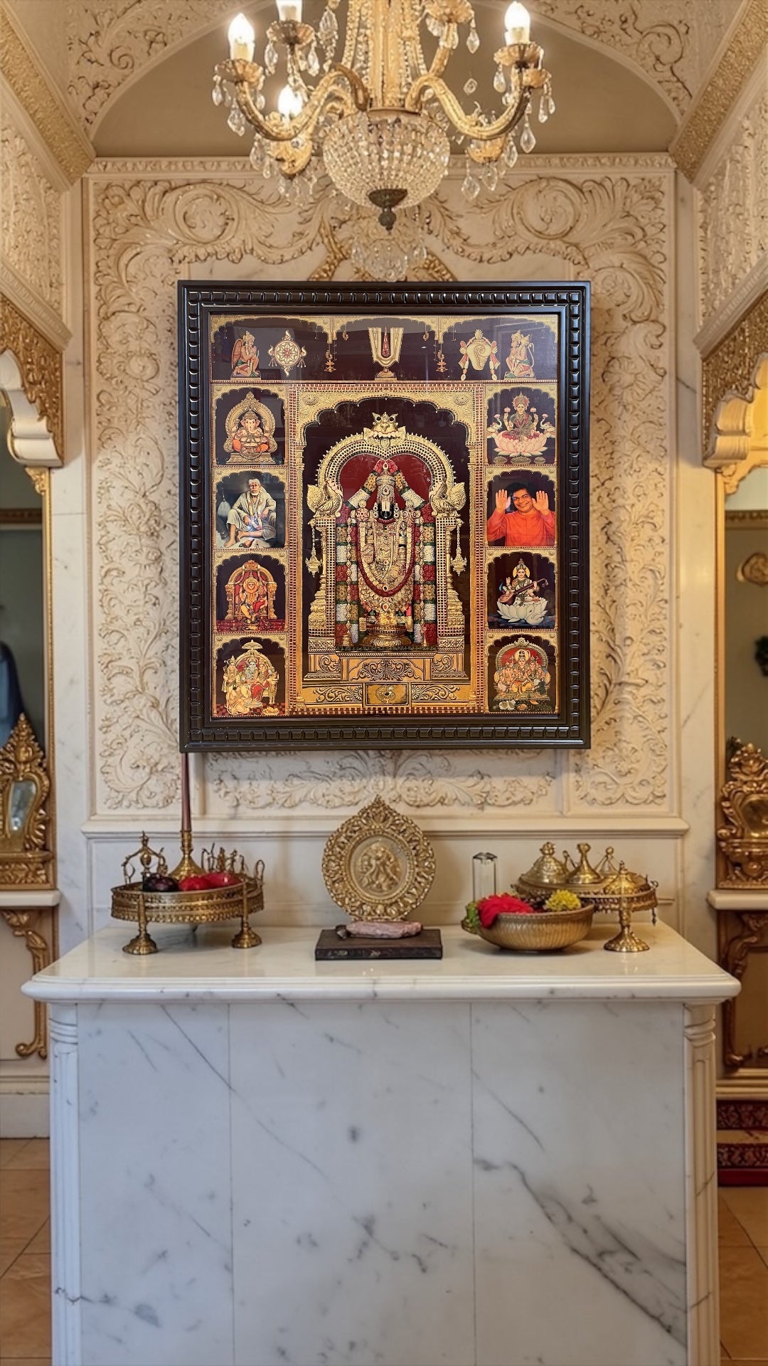 9 Gods in One Frame Gold Leaf Art | Tirupati Balaji with 8 Divine Deity's (46H x 41L Inches)