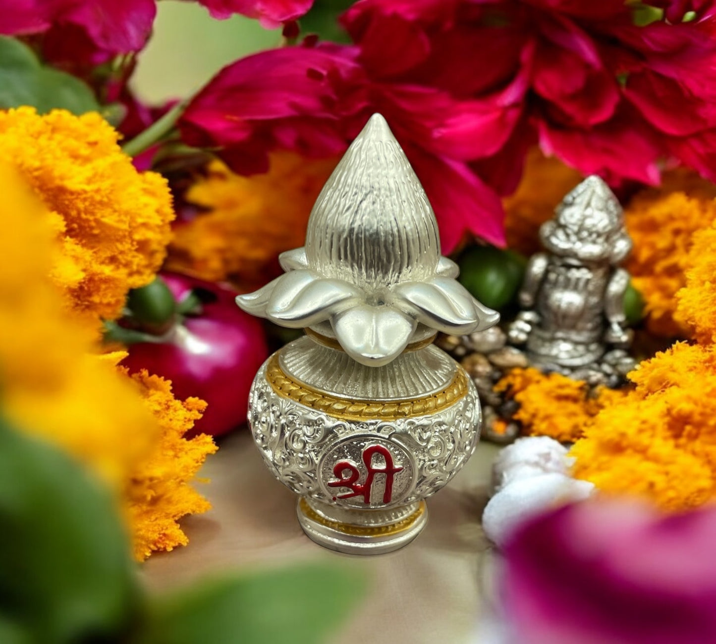 Kuber Kalash Silver & Gold Plated small with enamel work