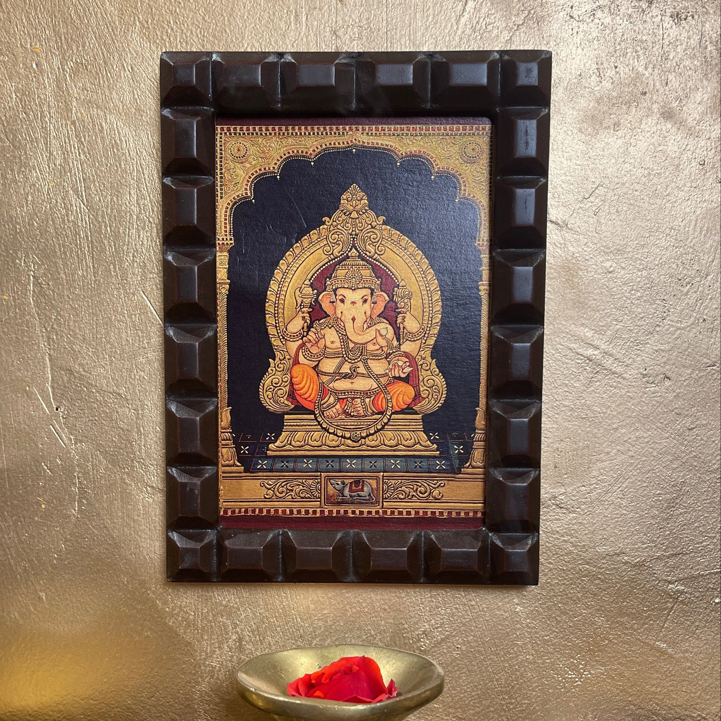 Lord Ganesha Gold Leafed Artwork with Frame