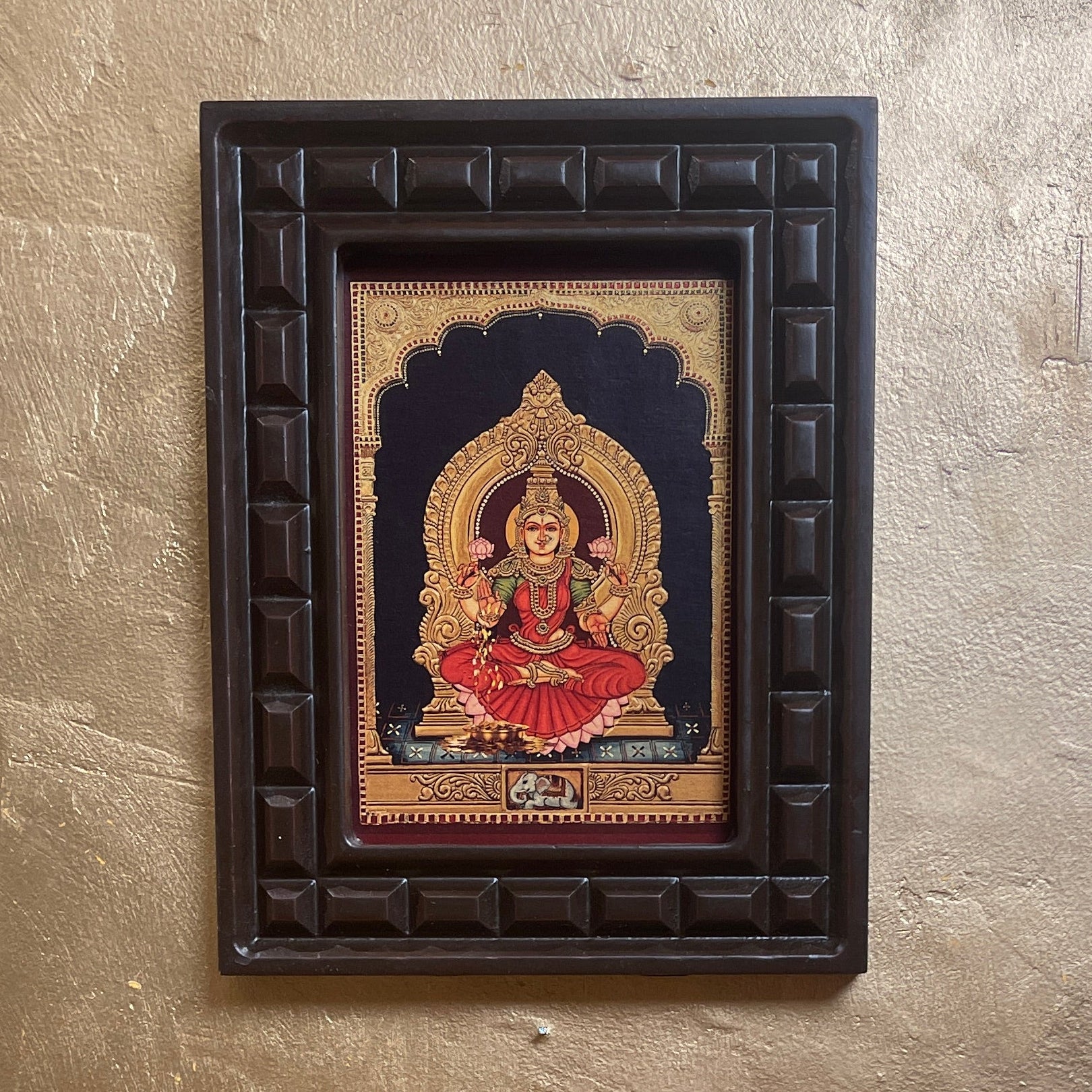 Lakshmi Gold Leafed Artwork with Polished Engineered Wooden Frame