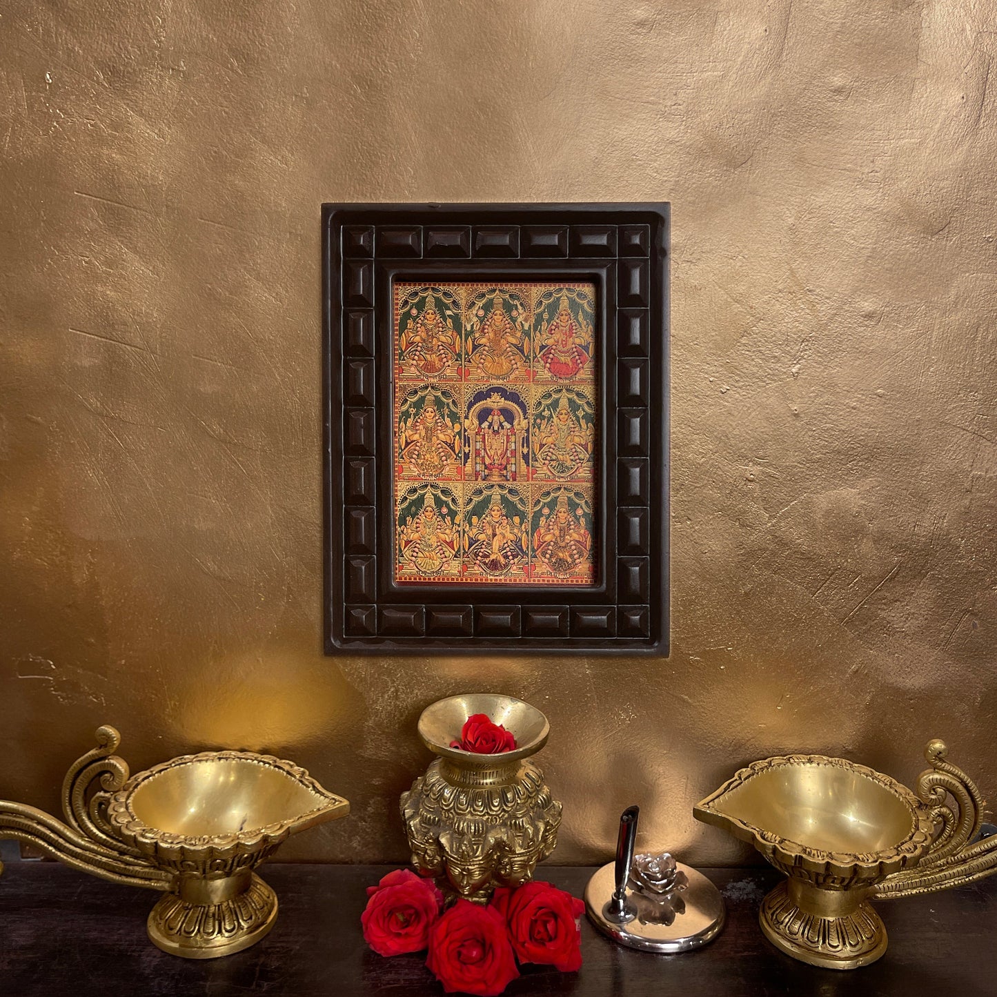 Astalakshmi -3 Gold Leafed Art With Wooden Frame