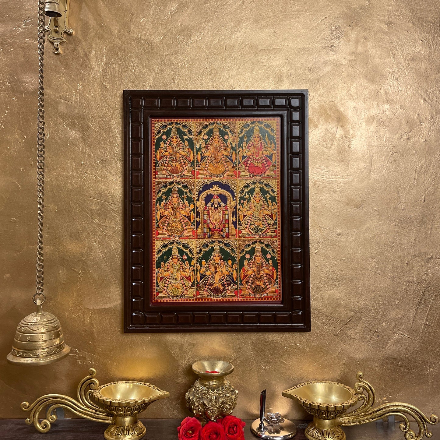 Astalakshmi -3 Gold Leafed Art With Wooden Frame
