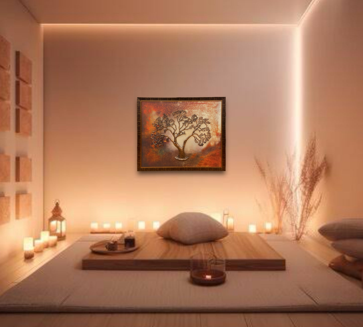 Tree Of Life - Copper Kalpavriksha Tree in Gold and Brown Frame