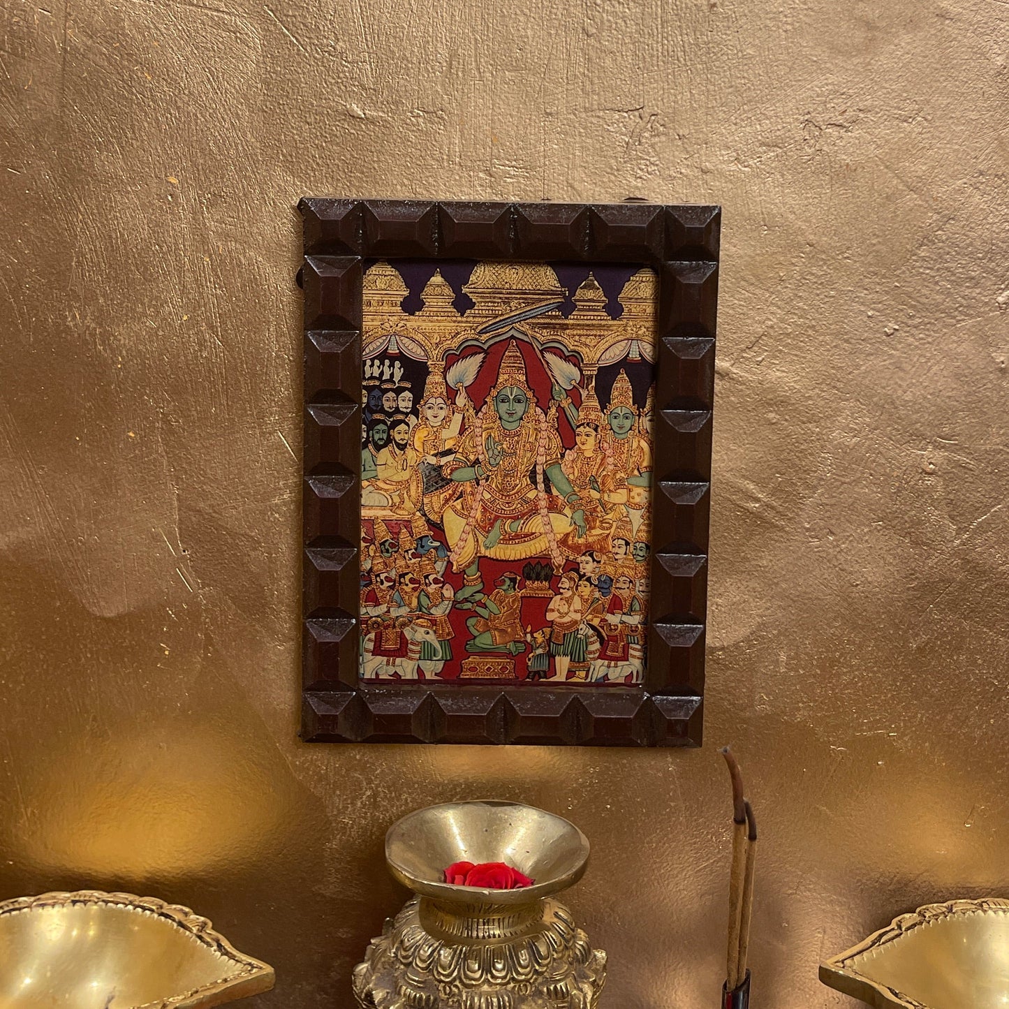Rama Pattabhishekam Gold Leafed Art With Wooden Frame