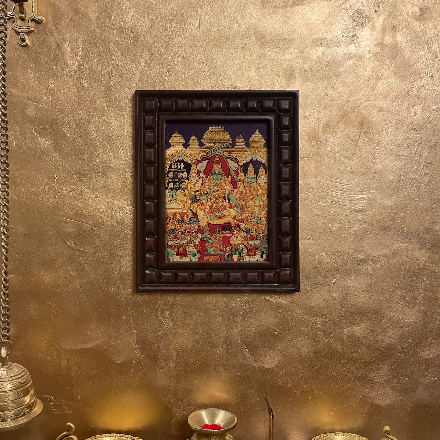 Rama Pattabhishekam Gold Leafed Art With Wooden Frame