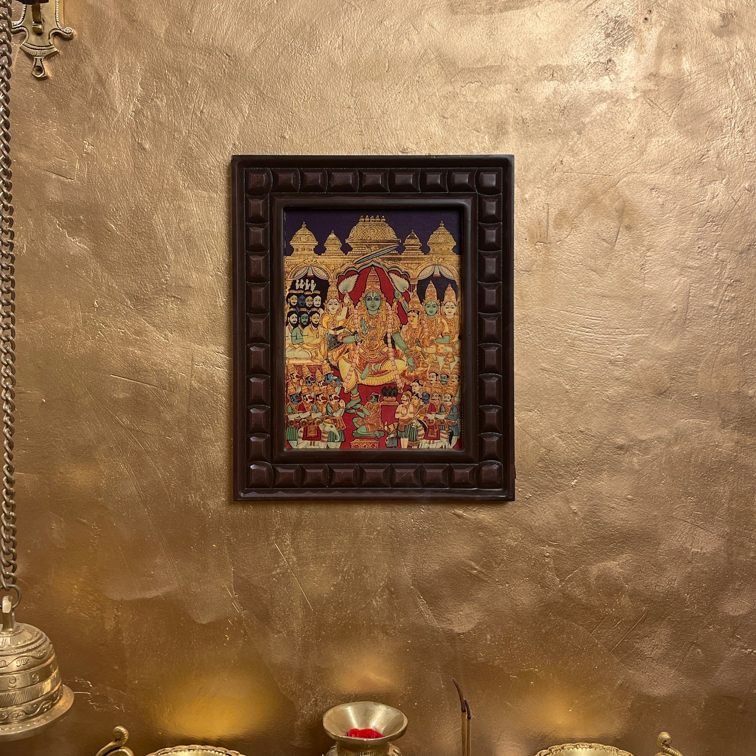 Rama Pattabhishekam Gold Leafed Art With Wooden Frame