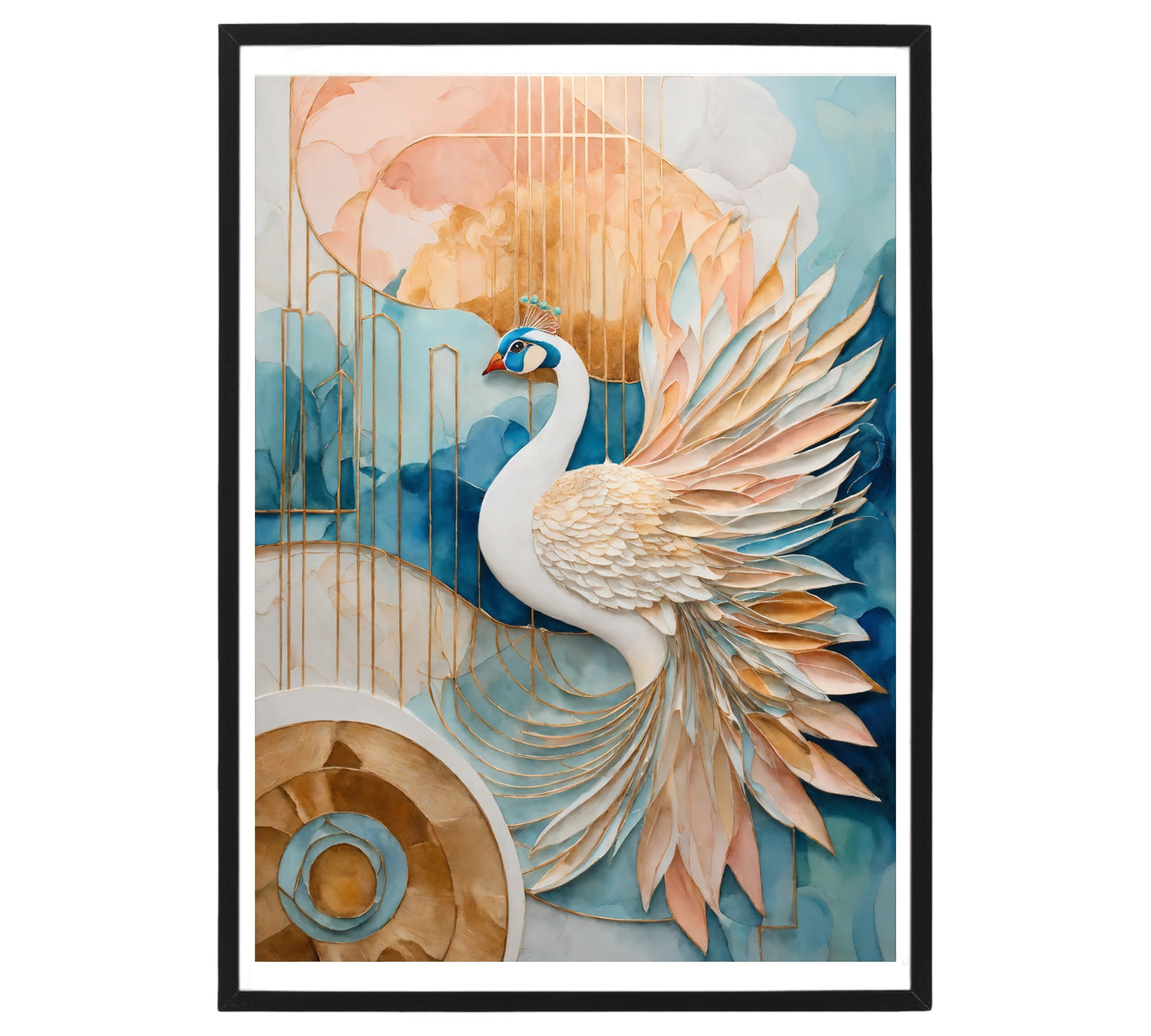 "Ethereal Majesty White Peacock" Original Acrylic Painting on Canvas - Without Frame