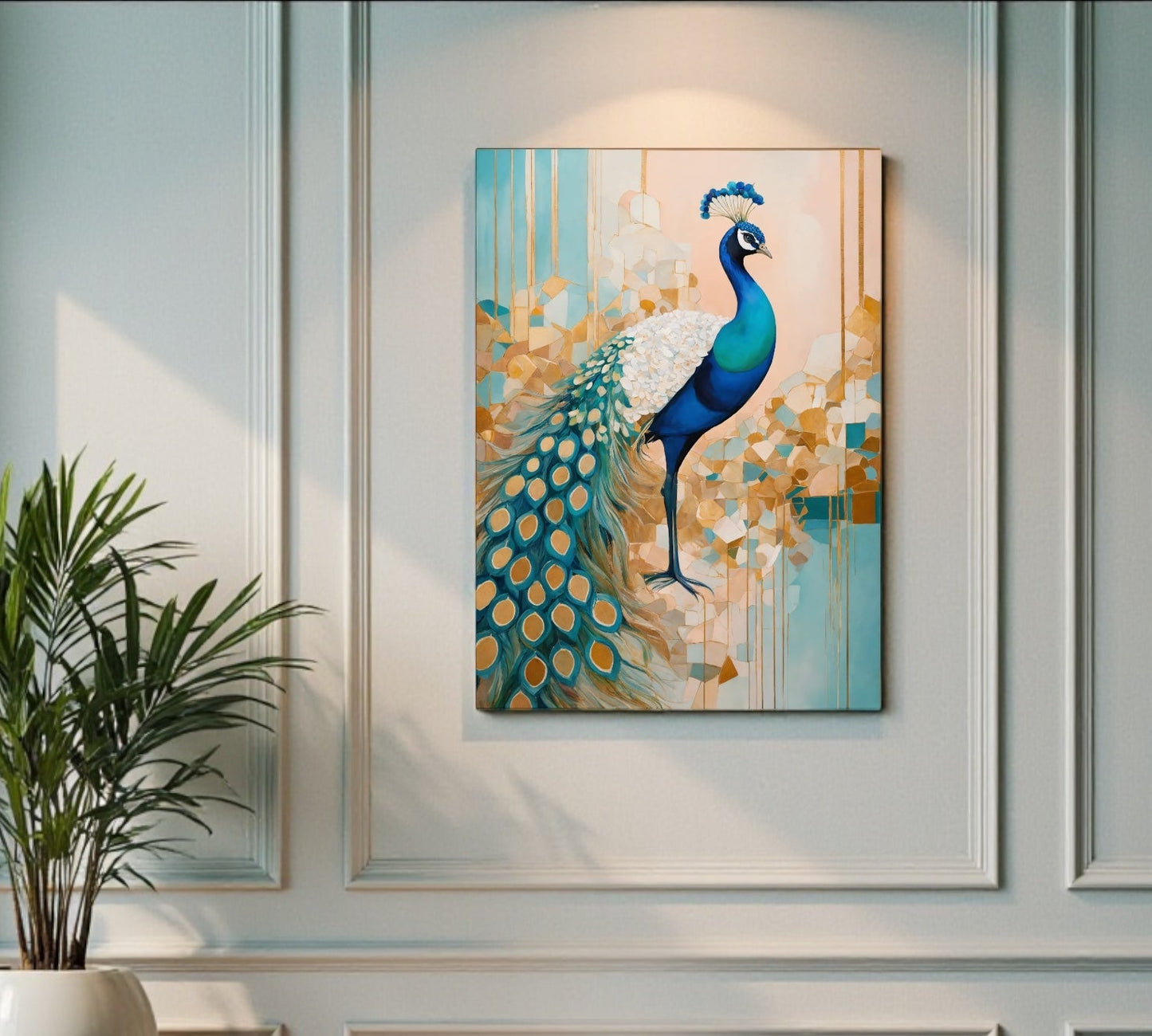 Original Geometric Acrylic Painting On Canvas - Peacock Prism- Without Frame