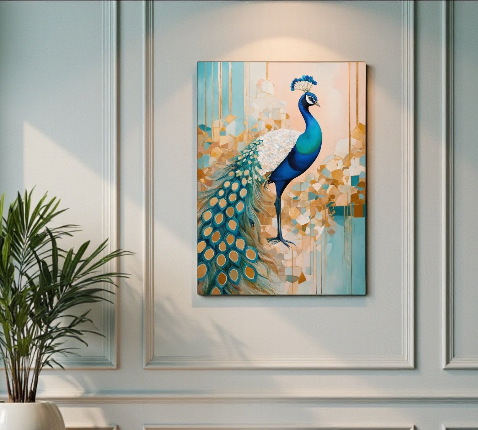 Original Geometric Acrylic Painting On Canvas - Peacock Prism- Without Frame