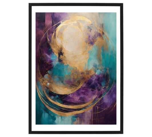 Original Acrylic Chromatic Elegance: Teal, Purple, Gold Canvas - without frame