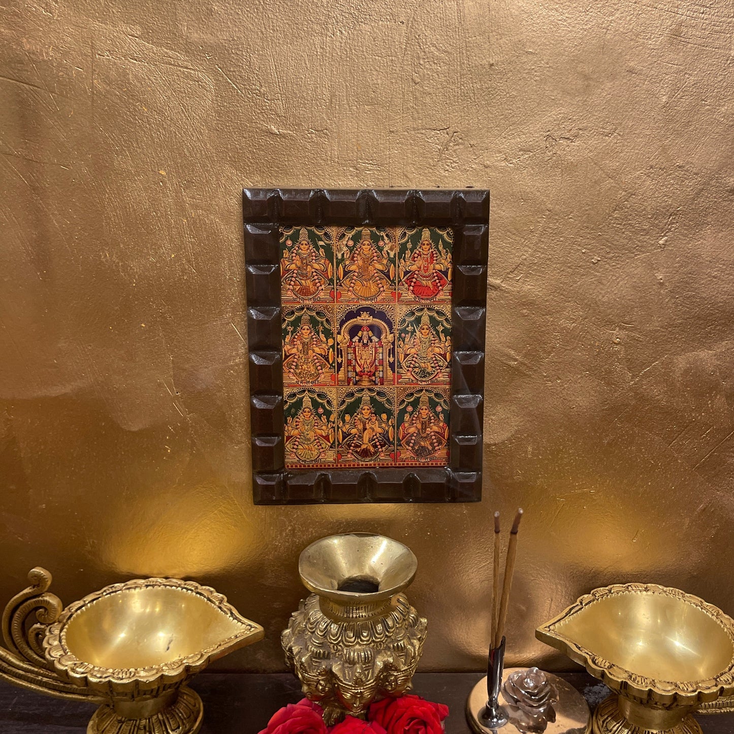 Astalakshmi -3 Gold Leafed Art With Wooden Frame