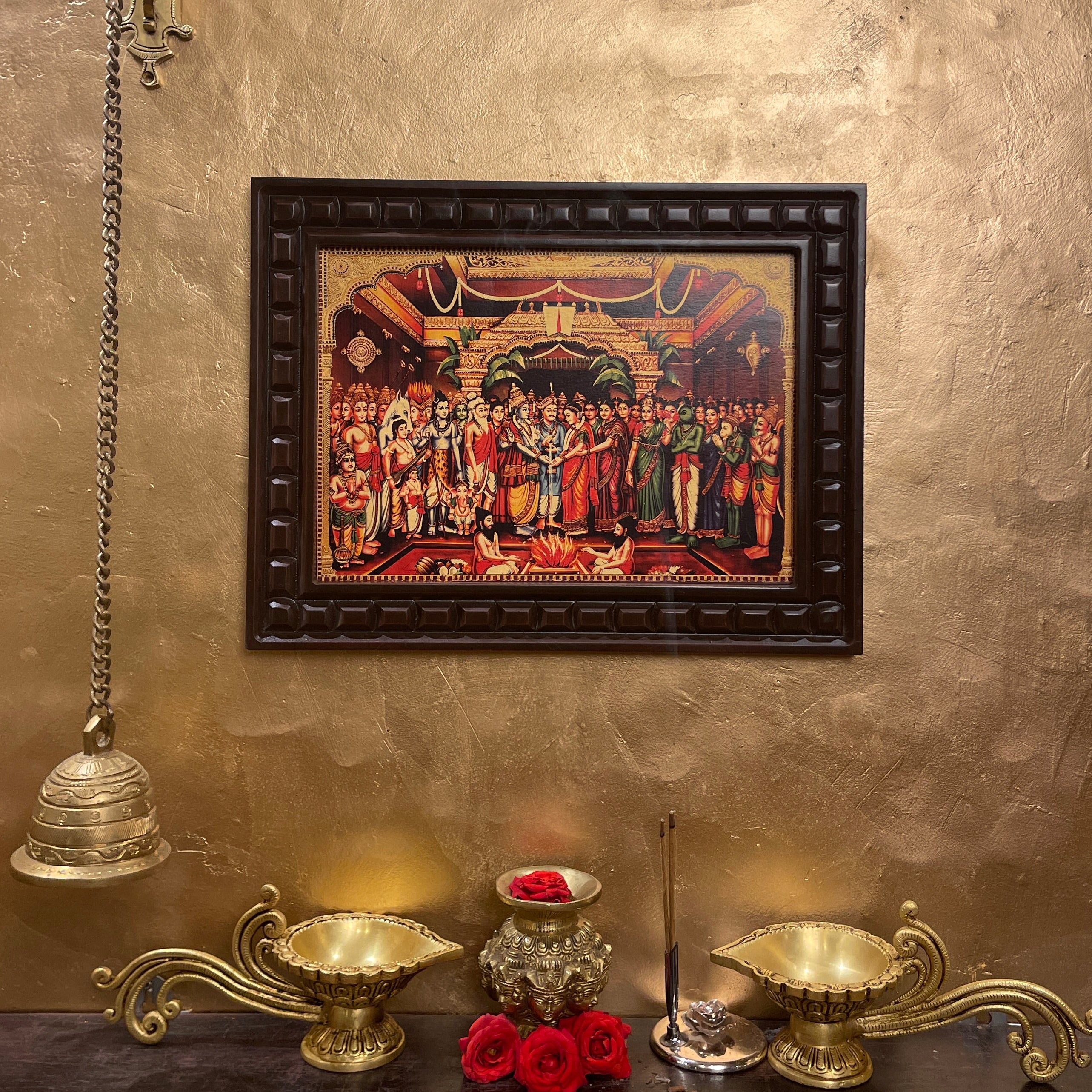 Srinivasa Kalyanam Gold foiled artwork in wooden frame