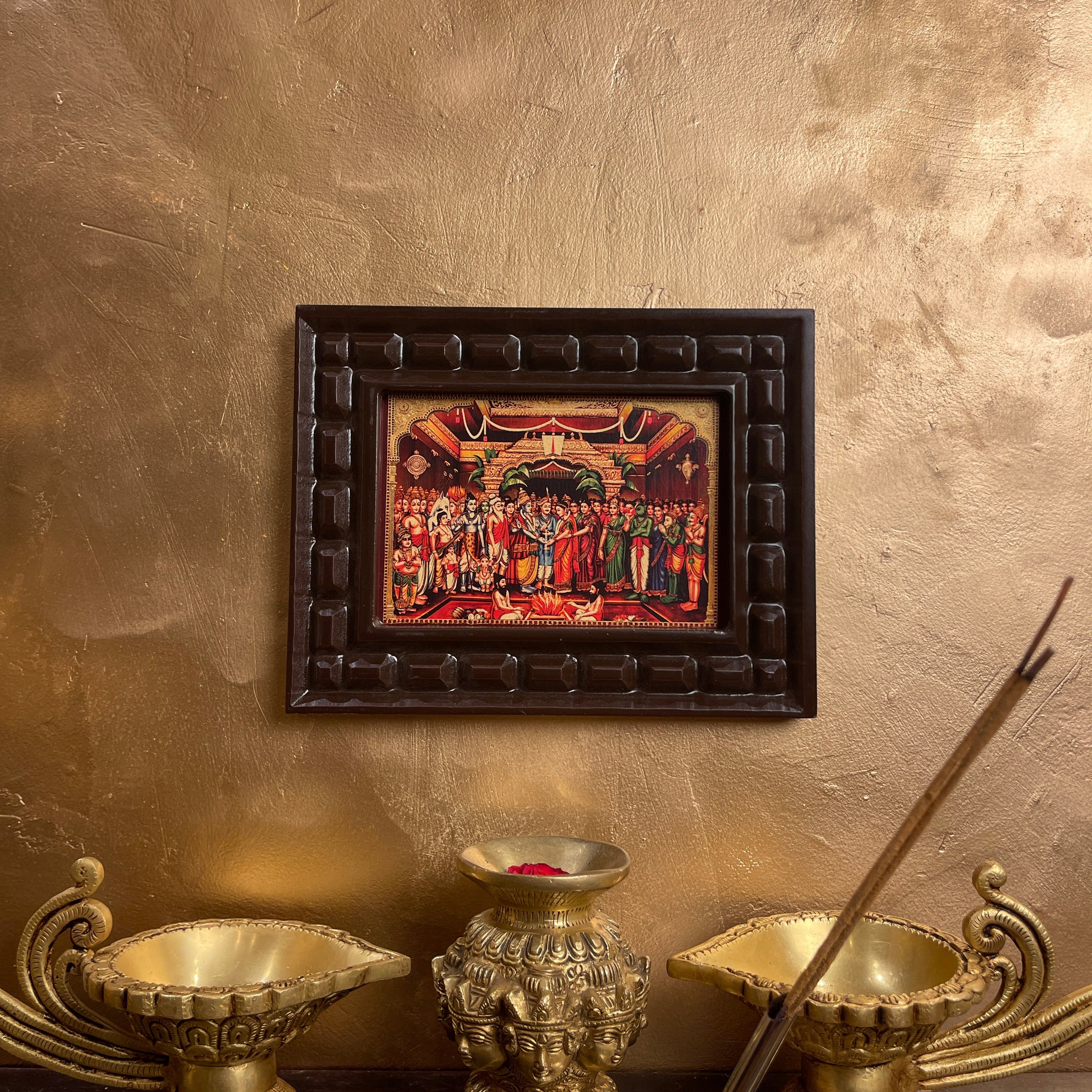 Srinivasa Kalyanam Gold foiled artwork in wooden frame