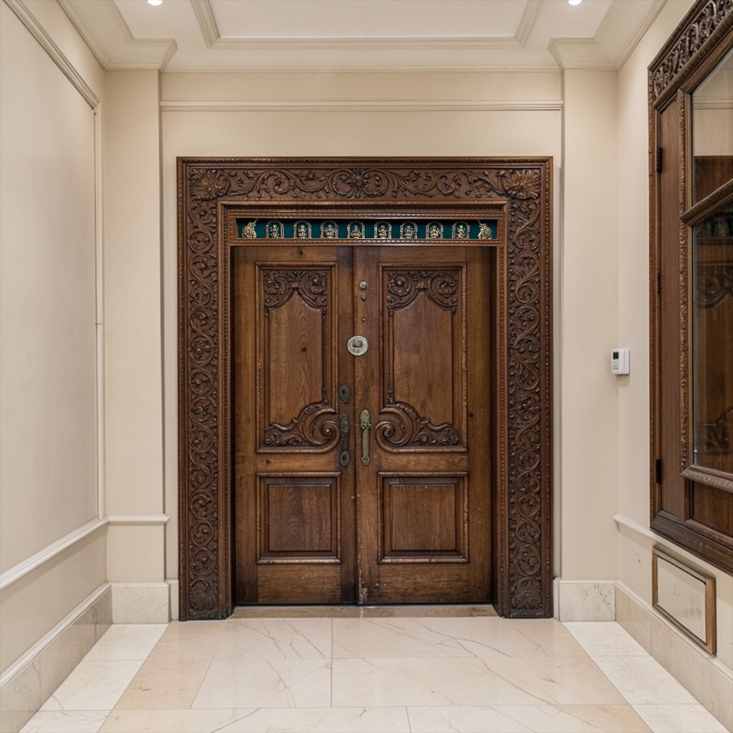 Brass Ashtalakshmi with Elephant Door Top | Traditional Pooja Room Entrance Wall Decor | Divine Lakshmi Blessing Panel