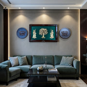 Brass Tree Wall Art with Green Silk Backdrop & Lotus Panels | Luxury Traditional Indian Wall Decor