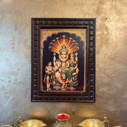 Lakshmi Narasimha Gold Leafed Artwork withWooden Frame