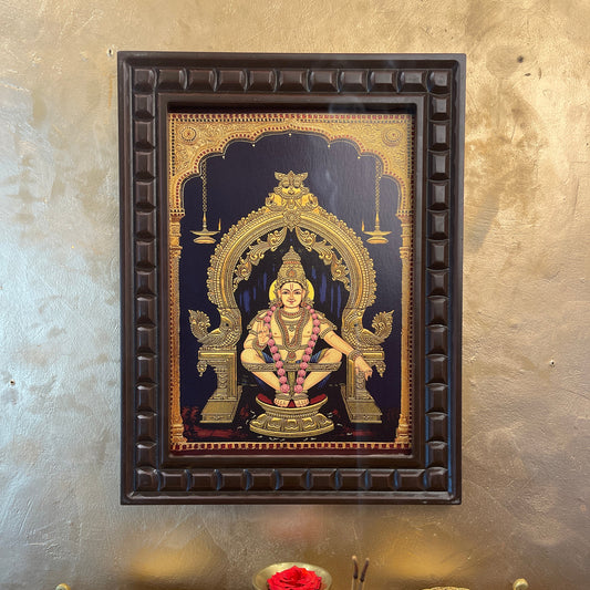 Ayyappa Swamy Gold Leafed Artwork with Wooden Frame