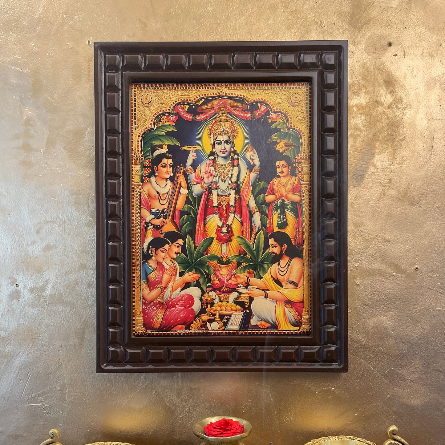 Satyanarayana Swamy- 3 Gold Leafed art with Wooden Frame
