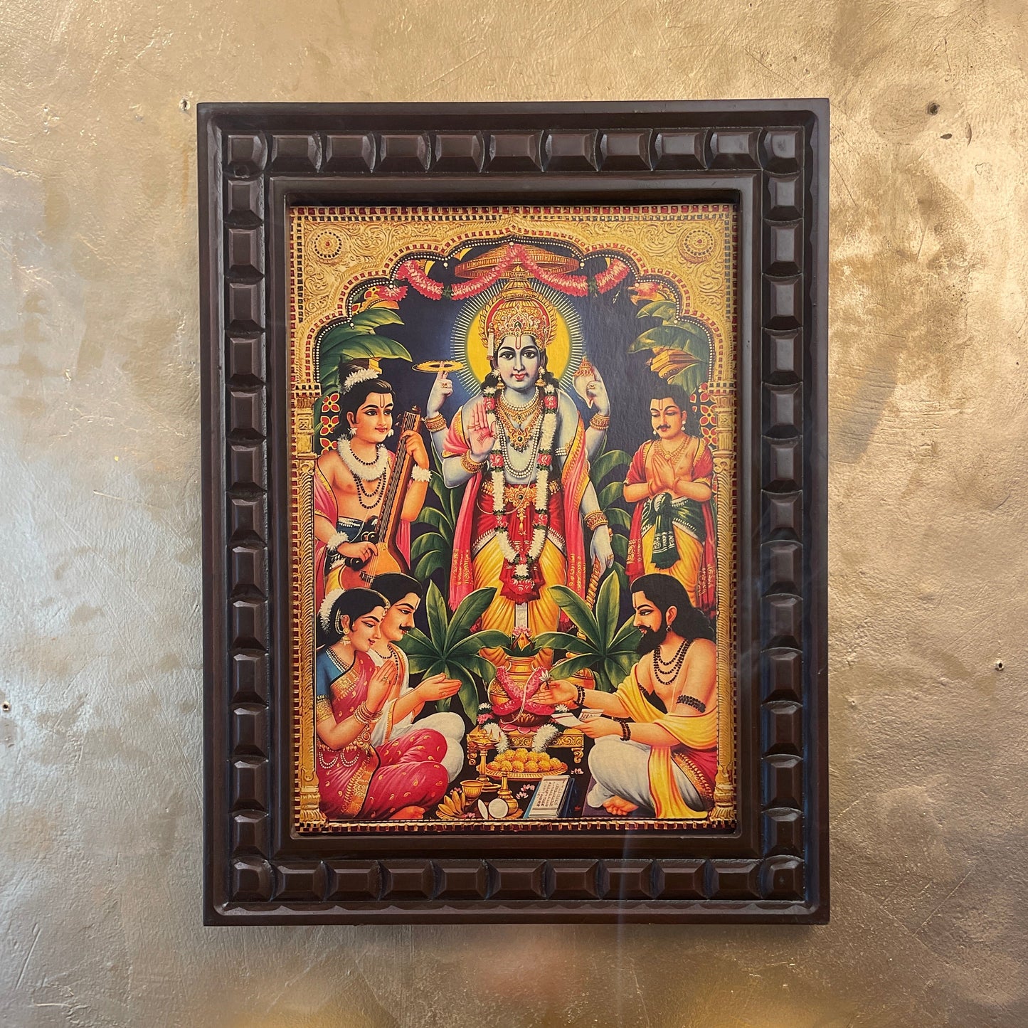Satyanarayana Swamy- 3 Gold Leafed art with Wooden Frame