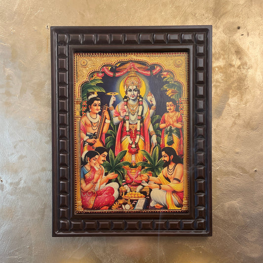 Satyanarayana Swamy- 3 Gold Leafed art with Wooden Frame