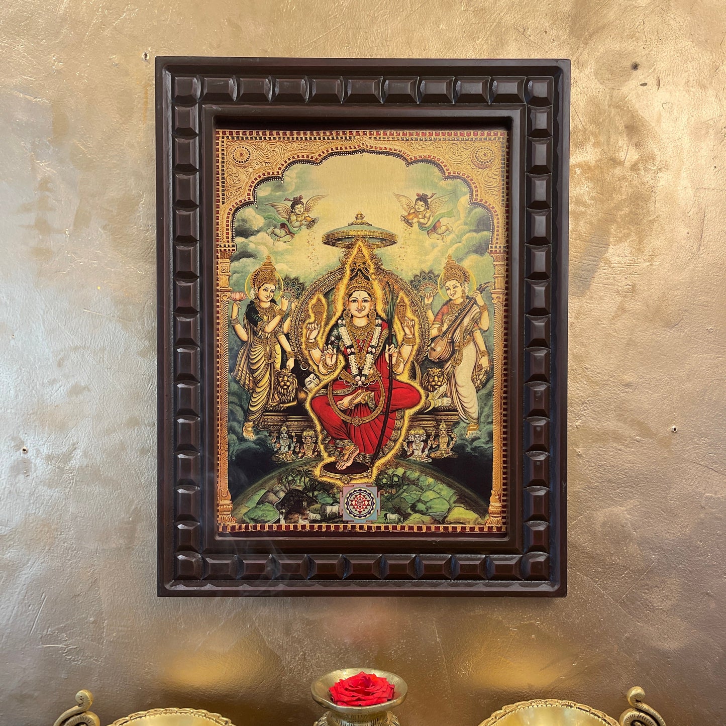 Tripura Sundari Gold Leafed Art  With Wooden Frame